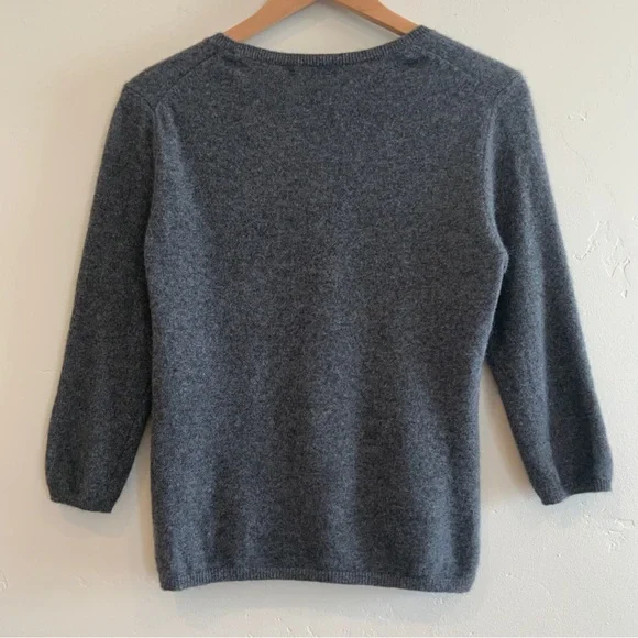 InCashmere Scoop Neck 3/4 Sleeve Cashmere Gray Sweater Top Size Medium - Picture 6 of 10